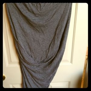 Blue/grey striped midi sling skirt